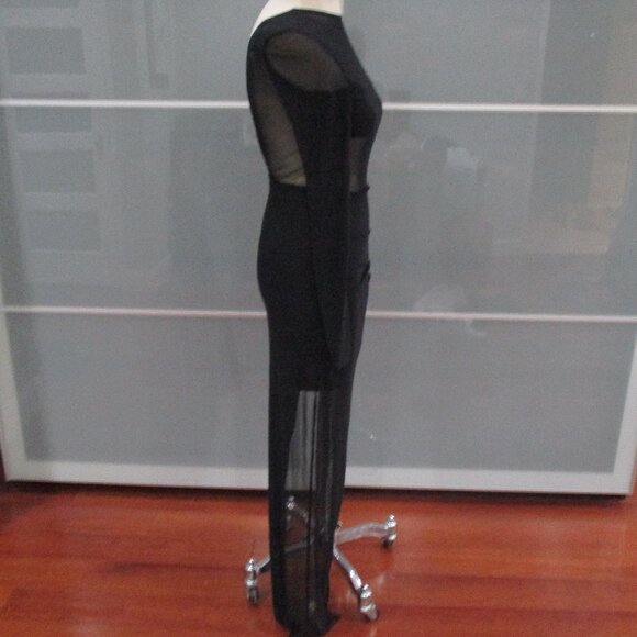 Lulus Long Sleeve Band Top Sheer Plunging Back Asymmetrical Hem - Picture 5 of 6